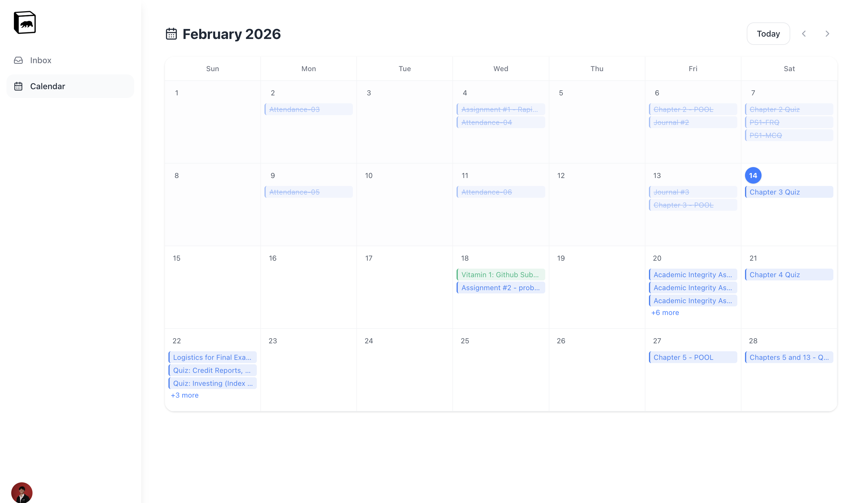 caltodo calendar view with synced assignments